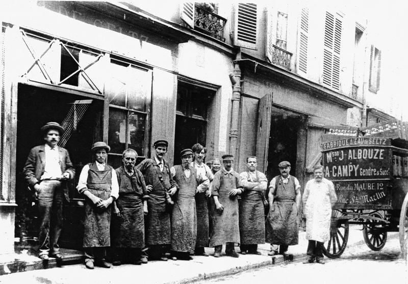 Fabrique d'eau de Seltz, maison J. Albouze, A. Campy, gendre, rue du Maure et rue Saint Martin, à  Paris (75003), vers 1870