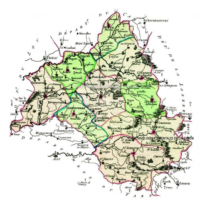  Carte de l'Aveyron avant détachement du canton de Saint-Antonin Nobleval (82), avant 1808