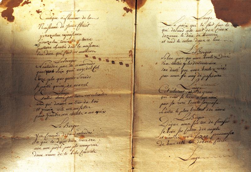 Manuscrit du début du “Cantique à l'honneur de la naissance de Jésus-Christ”  en français et en occitan, fin XVIIIe-début XIXe siècle