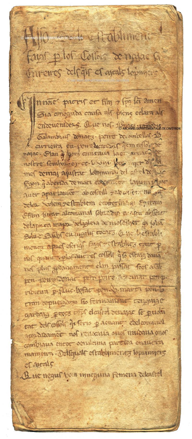  Règlement en occitan sur les baptêmes, sur quelques pratiques somptuaires et sur l’occupation illicite du domaine public, 1er mai 1258