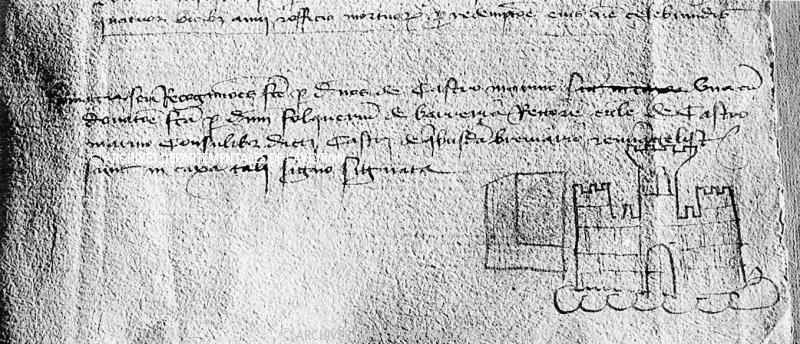 Figuration du château (castèl) sur un document du XVe siècle