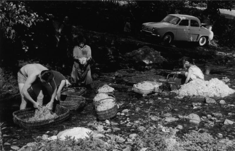 Famille, de Rouffiac, lavant de la laine (lana) dans un ruisseau (riu)